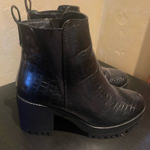 Missguided black crocodile heeled booties